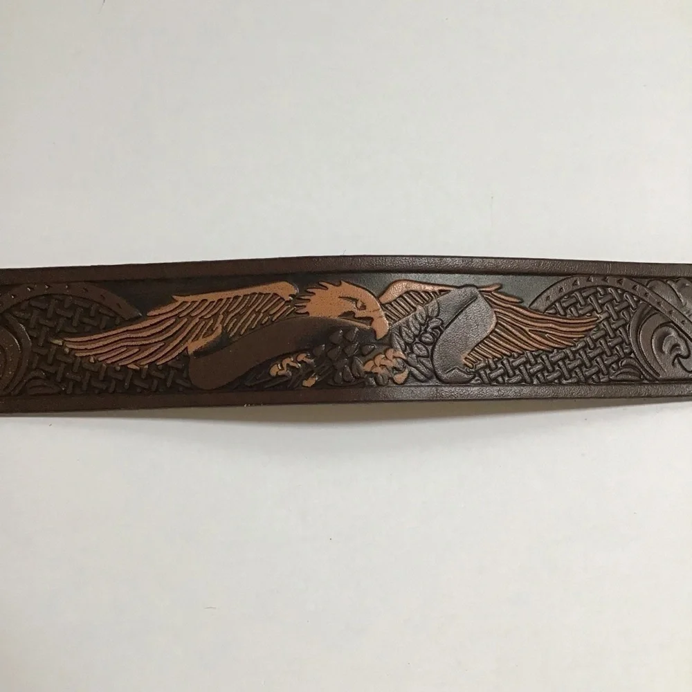 Wrangler EAGLE Leather Belt SZ 46 Western Men Embossed 100% Brown Tan Rodeo NEW